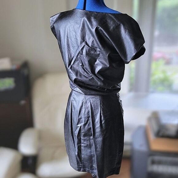 Imperial black faux leather asymmetrical shoulder dress - Picture 2 of 14